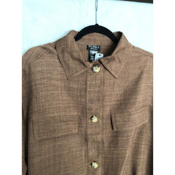 Soho Apparel LTD Drawstring Top Women's Large Roll Tab Sleeves Brown NEW - Picture 4 of 9